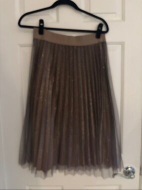 Metro Wear Shimmery Pleated Midi Skirt - Brown